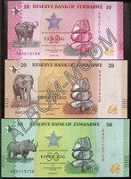Зимбабве набор 3 штуки 2026 год. 10, 20, 50 зиг. Серия АА. Пресс. UNC